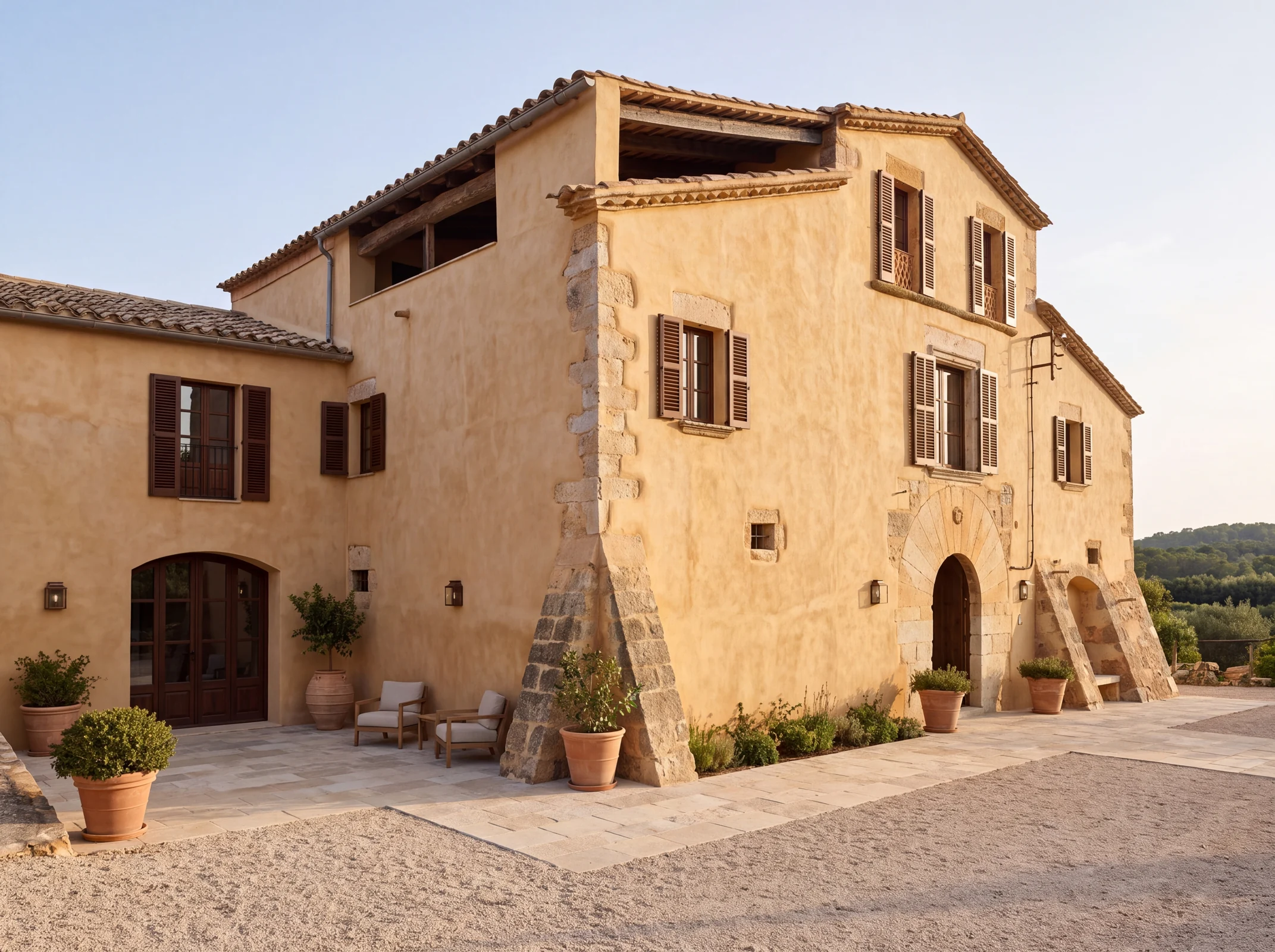 Castell d’Empordà historic masia — complete exterior restoration: proposed renovation, AI-generated concept
